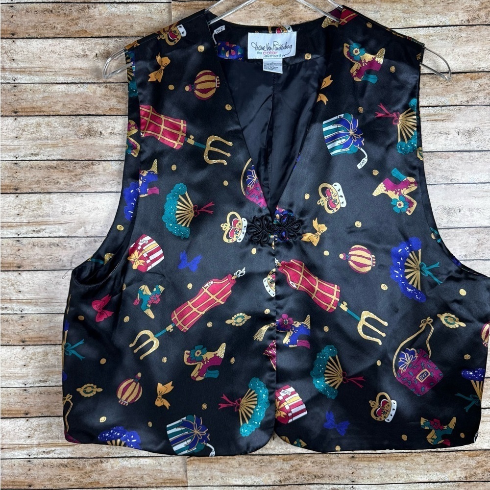 Diane Von Furstenberg Vest Women Color Authority Perfume Fan Crown Party Sz Lg